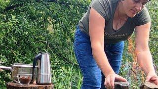 We make coffee on a log high in the mountains of Ukraine