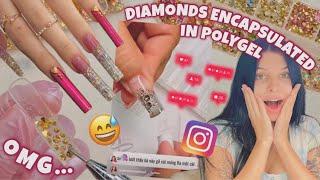 TRYING INSTAGRAM VIRAL DIAMONDS ENCAPSULATED IN POLYGEL NAIL HACK | CRAZY NAIL ART DESIGN TUTORIAL