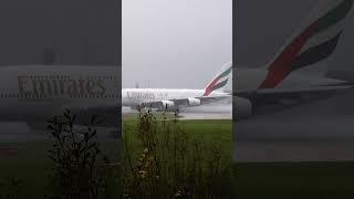 EPIC SPRAY! Watch WORLD'S LARGEST plane wash the runway taking off #aviation #a380 #planespotting