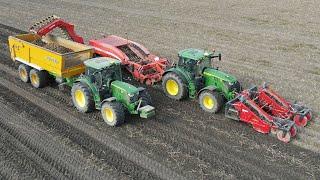 John Deere 6R 185 with Tolmac Front Digger and Grimme GZ 1700 Potato Harvester 