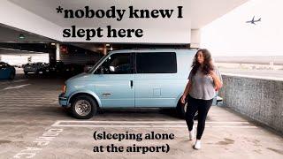 Stealth Camping ALONE At The Airport *heavily patrolled* | Solo Female Vanlife