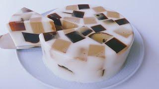 Coffee Milk Agar Agar Jelly Cake | No Gelatin | Mosaic Jelly Cake