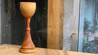 Richard Raffan turns a Himalayan cedar goblet for the 24th. 4-Ways project.