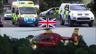 Air ambulance, police cars and ambulances responding and transporting