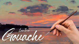 Painting Landscape with Gouache - Evening at the lake - Gouache painting demo