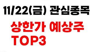 [주식] 11/22(금) 관심종목 상한가 예상주 TOP3