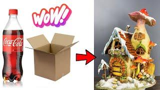 DIY Christmas Fairy House Lamp Using Cardboard, Empty Coke Bottle & Clay