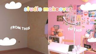 art studio makeover  from ugly room to creative dream space! Creating my cozy pastel studio