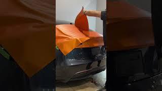 ASMR Tesla Trunk Wrap | Satin Chrome Orange Vinyl with Stretch & Knifeless Tape