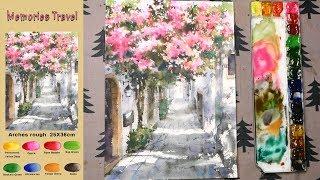 Without Sketch Landscape Watercolor - Memories Travel (color mixing, Arches) NAMIL ART