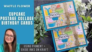 Waffle Flower Postage Collage Birthday Cards!