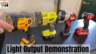 Which Spotlight Should You Buy? Light Output Demo Between DeWalt, Ryobi, Milwaukee and Craftsman