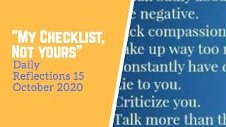 "My Checklist, Not Yours" Daily Reflections 15 October 20/(Alcoholism, Addiction Recovery, Sobriety)