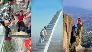 Scariest Cliff-side Glass WalkwayFunny moments about fear of heights, Amazing chinese landscape