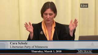 Cara Schulz speaks to House Public Safety and Security Policy and Finance Committee 3-1-18