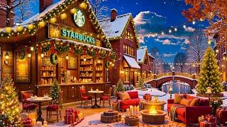 Cozy Christmas Coffee Shop Ambience  Smooth Jazz Blue Swing & Snowfall with Fireplace for Relax