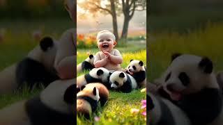 "Adorable Baby Laughing with Panda Cubs  | Cutest Moment Ever!"