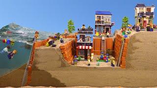 Maximum Fortified LEGO City Hit By Tsunami - LEGO Dam Breach Experiment - Wave Machine VS LEGO Sets