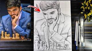 Youngest World Chess ️ Champion Gukesh Dommaraju Drawing, How To Draw Gukesh D , Outline Tutorial