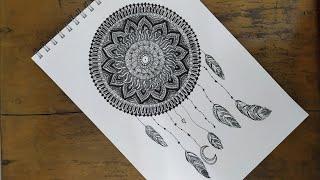 How to draw easy Mandala art of dream catcher | Zentangle art | Doodle art | Easy drawing