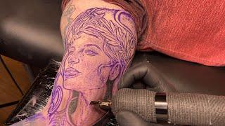 LIVE TATTOO: Black and Grey Athena Goddess