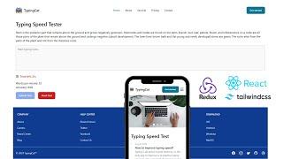Typing Speed Test Website Project using React Js, Redux toolkit and Tailwind CSS