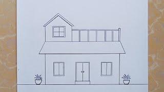 How to draw a house with pencil/របៀបគូរគំនូរផ្ទះដោយប្រើខ្មៅដៃ