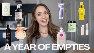 A YEAR OF EMPTY PRODUCTS! Holy grails & FAILS! Hair, makeup, skincare, etc.