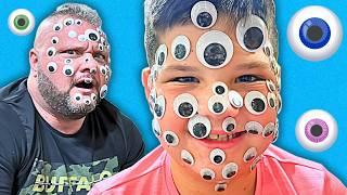 100 LAYERS of EYEBALLS with Caleb and DAD! Playing Funny New Game with Mom!