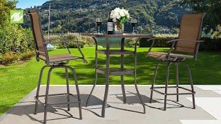 Nuu Garden® Outdoor 3-Piece Textilene Steel Swivel Bar Set