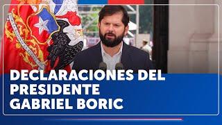 Presidente Gabriel Boric Font entrega declaración a medios de comunicación