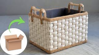 Корзина для хранения из джута / Плетеная коробка из джута и картона / Rope Storage Basket DIY