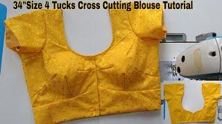 Perfect Kross Cut Blouse Cutting & Stitching| 34"साईझ 4टक्स ब्लाऊज Simple तरिके से बनाने का tutorial