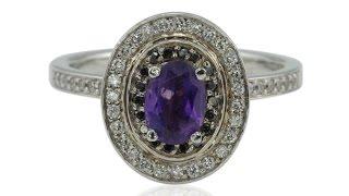 Amethyst Engagement Ring with Oval Black and White Diamond Halo LS4498