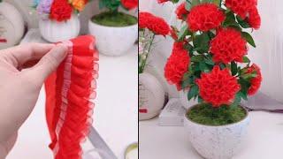 Satin Ribbon Flower Making | How to make ribbon rose | DIY Ribbon decoration ideas