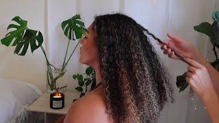 ASMR curly hair play, scratches with natural nails and hair styling w/ Talayjha (whisper)