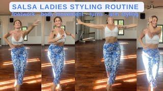 4 Part Salsa Ladies Styling Routine - Footwork, Body Movement, Turns, & Arm Styling