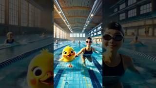 The cute duck plays in the swimming pool with its hostess. #shorts #duck #cute #cuteanimals