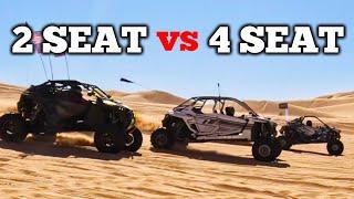 2 Seat vs 4 Seat sxs! The good and bad Review! Glamis! What would you buy? Pro efi