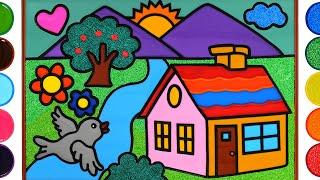 House Scenery Jelly Coloring & Painting for Kids & Toddlers | Landscape Picture Drawing