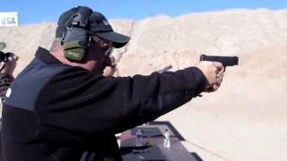 Rob Leatham shooting the new Springfield XD-S 4-inch model at SHOT 2014
