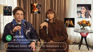 Timothée Chalamet and Zendaya analyzing unpopular opinions | (CRACK)