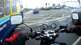 Riding a CB400 Superfour through Dublin to CCM racing.