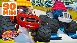 90 MINUTES of Crusher Cheating in Winter Races! ️ | Blaze and the Monster Machines