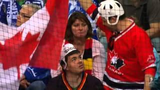 Canadian fans vs German, probably friends 2015-05-03 IIHF 2015 WC