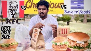 KFC vs CHEEZIOUS vs SAVOUR FOODS zinger burgers | honest review | price, taste and size