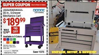 Harbor Freight US General 5 Drawer 30" Inch Mechanics Tool Cart Unbox, SetUp, & Review
