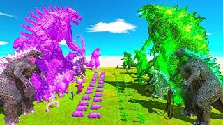 Purple Team + Mechagodzilla VS Godzilla Radiation + Green Team - Animal Revolt Battle Simulator