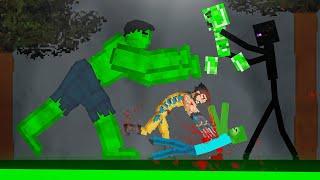 Hulk and Wolverine VS Minecraft Creatures on Acid Sea in People Playground