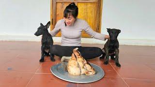 cook food for two dogs with pig's head,super big ; freedom life | Ban Thi Diet.